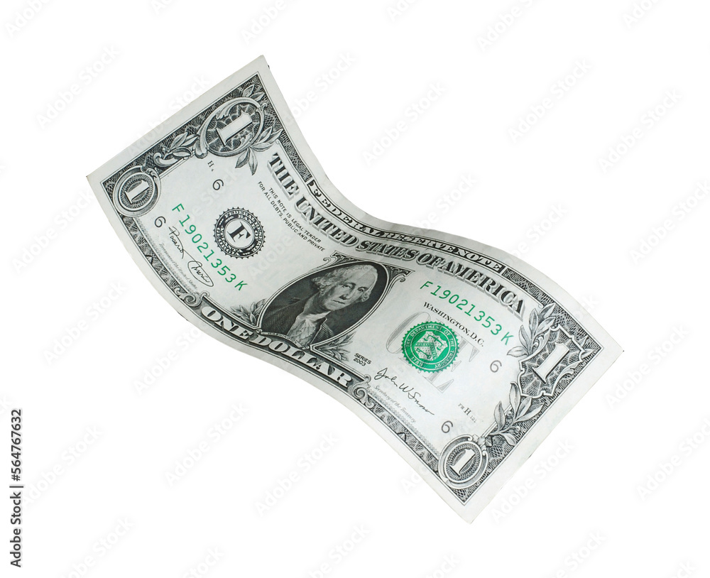 Wall mural one dollar bill isolated on layered png format background.