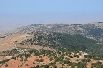 Ajloun Castle, a beautiful crusader fort in Northern Jordan on a sunny day and the beautiful view around it.