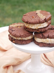 Fototapeta na wymiar Gourmet Gold Chocolate Sandwich Cookies