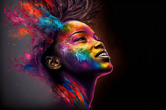 African American woman with rainbow colours. Generative AI, this image is not based on any original image, character or person.