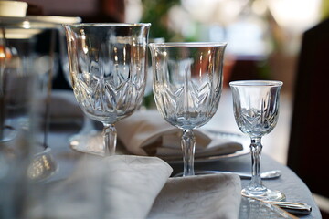 empty wine glasses on the table.table setting for a festive dinner. 