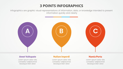 3 points or stages infographic concept with right direction gps location pin timeline for slide presentation