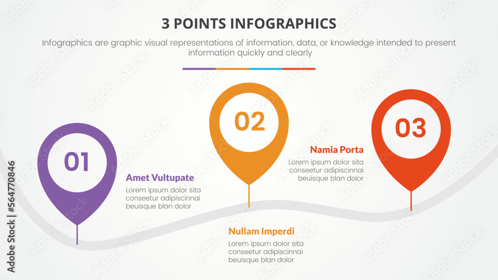 Aufkleber 3 points or stages infographic concept with right direction gps location pin timeline for slide pres