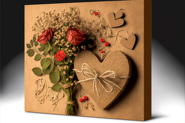 Valentine´s day background, colored hearts flowers, gifts, postcard, landscape, paper kraft,