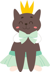 Cute cat in dress with crown flat icon Birthday celebration