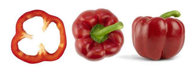 Red peppers isolated on white background. Top view