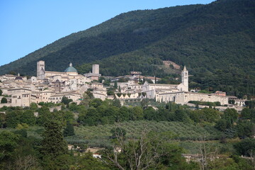 Fototapeta na wymiar View to Basilica Santa Chiara and Cathedral San Rufino in Assisi, Umbria Italy