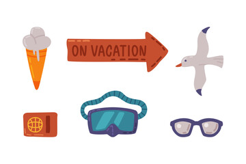 Travel and Vacation Symbol and Attribute for Tourism and Holiday Adventure Vector Set
