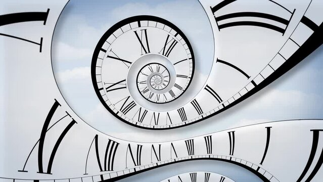 A dizzying spiral rotating clock background, for use in passing time transitions.	