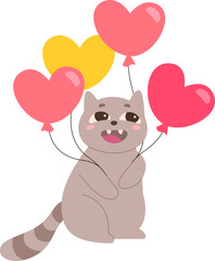 Cute cat with balloons flat icon Birthday celebration