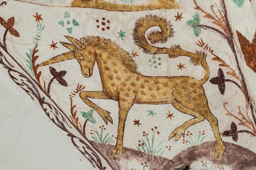 medieval painting of a unicorn, a legendary creature