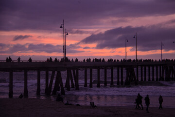 sunset at the Venice Beach pier, Los Angeles, CA, US