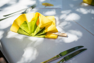 Festive laid table in the garden, detail