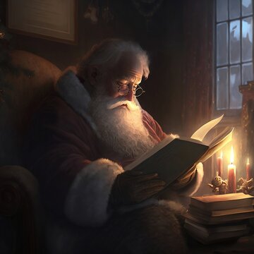 Weihnachtsmann liest Buch