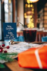 christmas table decoration and mulled wine