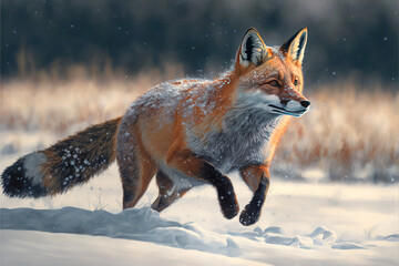 Lovely fox in the winter forest AI