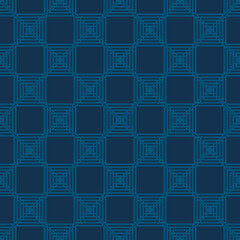 Square grid pattern. Vector geometric seamless ornament. Simple dark blue minimal geometrical texture with lines, squares, stripes, grid, repeat tiles. Subtle abstract checkered background design