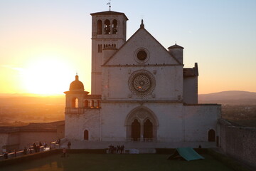 Basilica San Francesco in Assisi at sunset, Umbria Italy - 564776266
