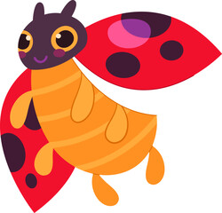 Cute cartoon flying ladybug beetle flat icon