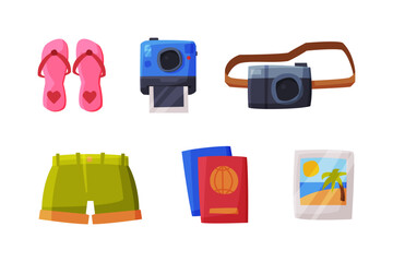 Travel and Vacation Symbol and Attribute for Tourism and Holiday Adventure Vector Set