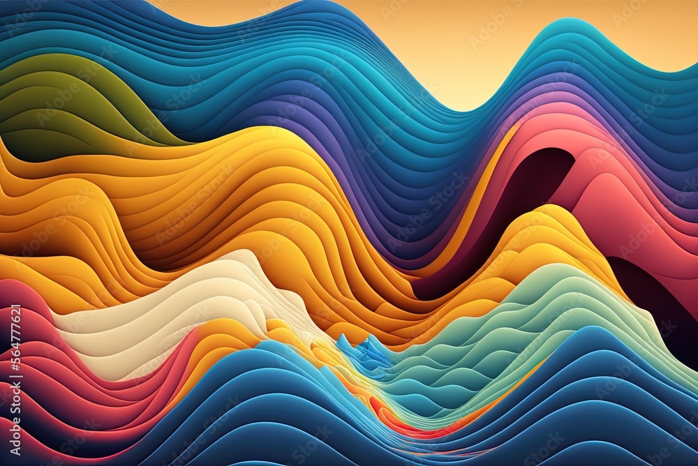 Poster horizontally oriented multicolored abstract wave landscape backdrop generative ai