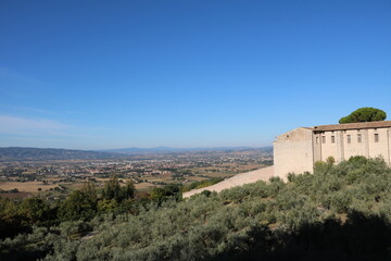Fototapeta na wymiar Landscape around the Church Santa Chiara in Assisi, Umbria Italy