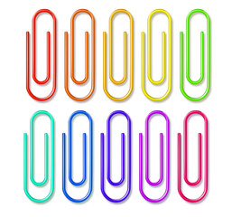 Paper clips clamp. Colour cartoon office paperclip. Paper clip icon attached attach document or file. Vector