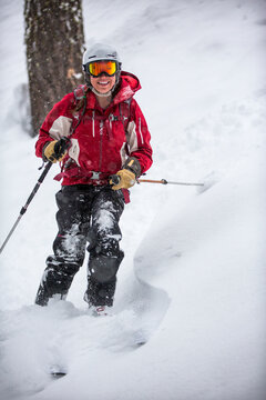 Woman backcountry skiing at Lolo Pass, Montana, USA