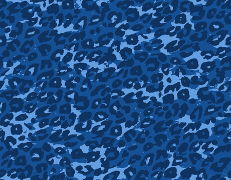 Full Seamless Leopard Pattern Texture Vector. Endless Blue Cheetah Design For Dress Fabric Print.