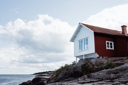 traditional Swedish summer house on the coat in Grisslehamn, Sweden