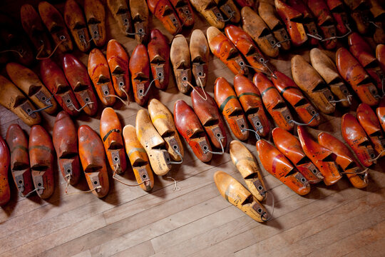 Shoe lasts at Limmer & Sons boot shop in Intervale, NH.