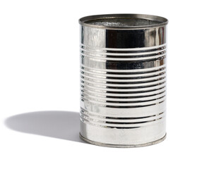 Iron can for food preservation on a white background.