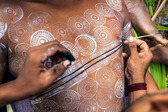 Theyyam ritual performed in the area of Kannur, Kerala, India.