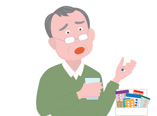 たくさんの薬を飲んでいる高齢者。