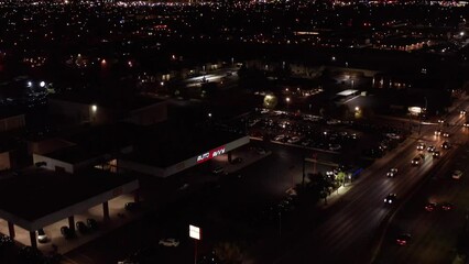 Super wide tilting up aerial shot of the Las Vegas Strip at night. 4K