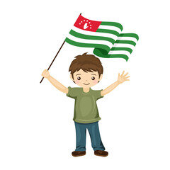 Boy with the flag of Abkhazia, a beautiful little child holds the flag of Abkhazia in his hand in flat style. vector illustration