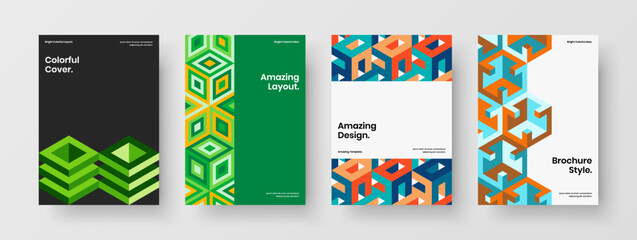 Trendy handbill A4 vector design layout bundle. Simple mosaic hexagons corporate cover illustration set.
