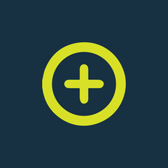 Obraz premium Round green icon of a plus symbol on dark blue background. Basic mathematical symbol. Calculator button icon. Business finance concept in vector.