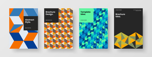 Simple mosaic pattern magazine cover illustration set. Amazing leaflet vector design concept composition.