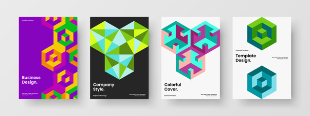 Amazing magazine cover A4 vector design illustration set. Original geometric pattern annual report layout collection.
