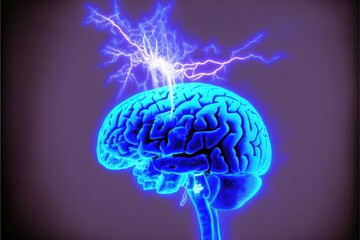 Brain injury abstract blue background. Generative AI