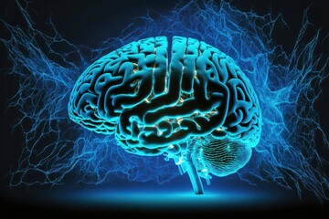 Brain injury abstract blue background. Generative AI