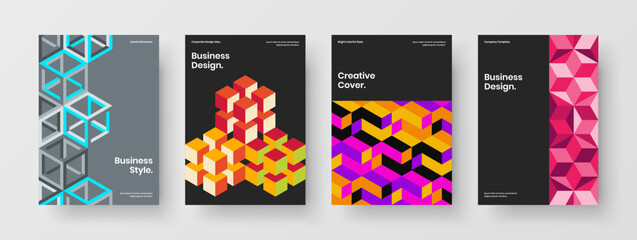 Amazing geometric hexagons handbill layout collection. Abstract company brochure design vector template set.