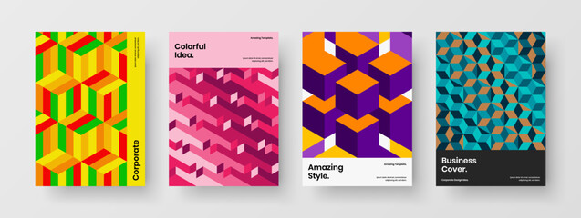 Fototapeta premium Trendy cover design vector layout collection. Unique geometric shapes corporate brochure template set.