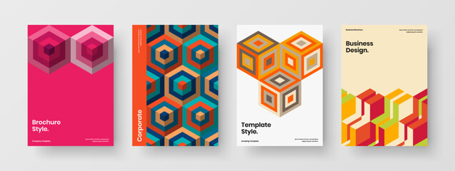 Clean company identity vector design concept bundle. Trendy mosaic hexagons corporate brochure template collection.