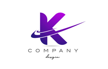 K purple alphabet letter logo with double swoosh. Corporate creative template design for business and company