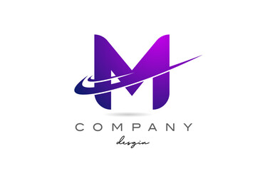 M purple alphabet letter logo with double swoosh. Corporate creative template design for business and company