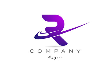 R purple alphabet letter logo with double swoosh. Corporate creative template design for business and company