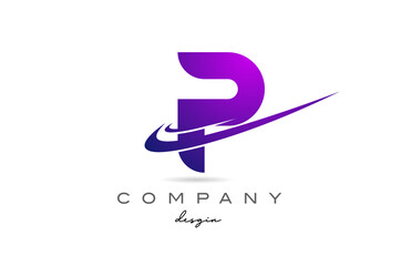 P purple alphabet letter logo with double swoosh. Corporate creative template design for business and company