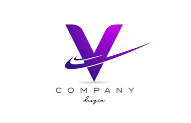 V purple alphabet letter logo with double swoosh. Corporate creative template design for business and company